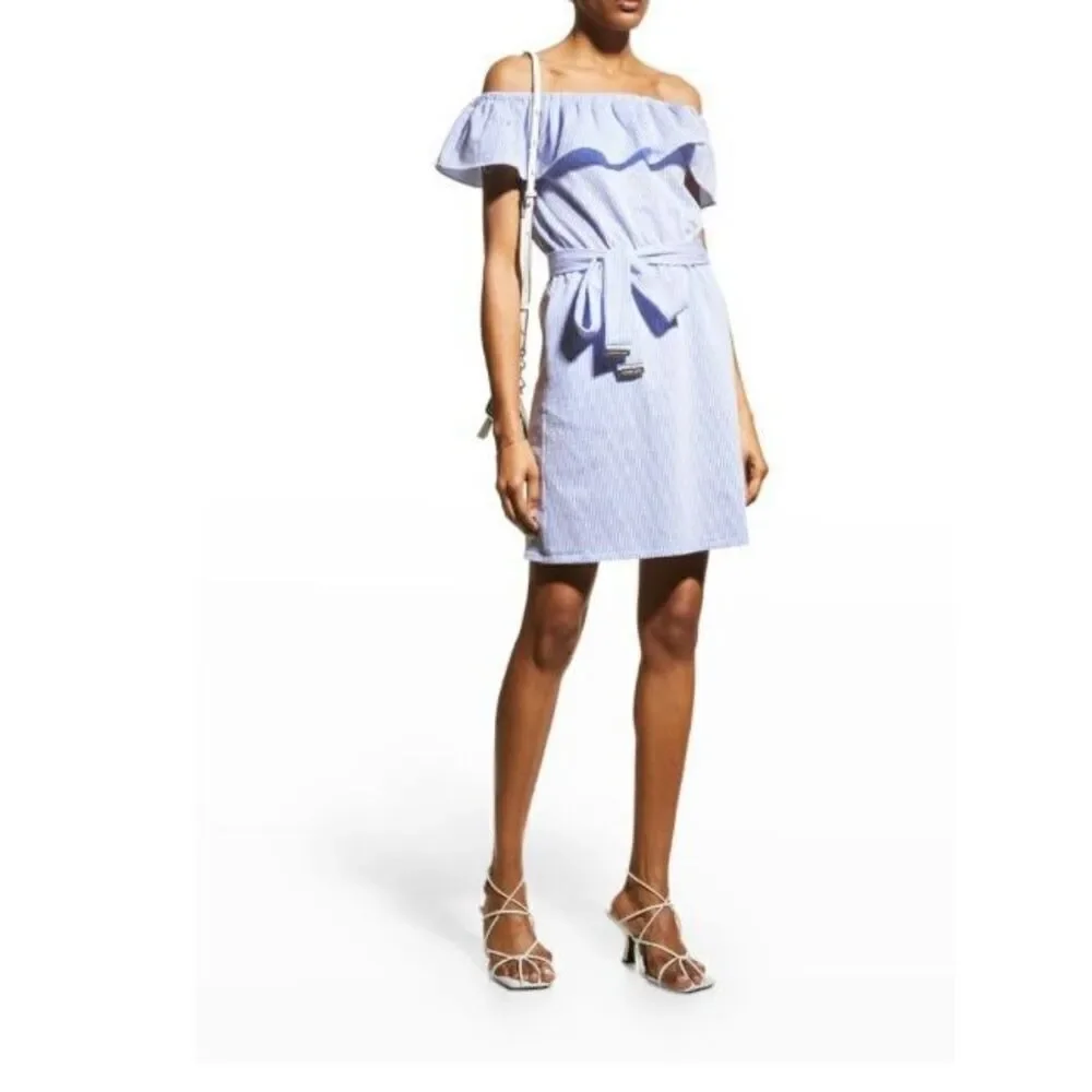 Michael Kors Ruffle-Neck Seersucker Dress with Pockets NWOT Large